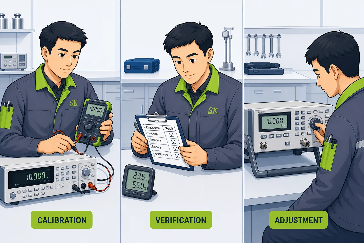 An engineer comparing measurement results with a reference standard