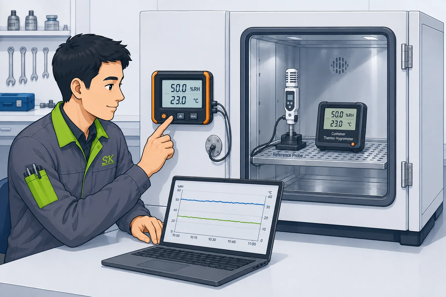 A temperature and humidity instrument in a calibration system