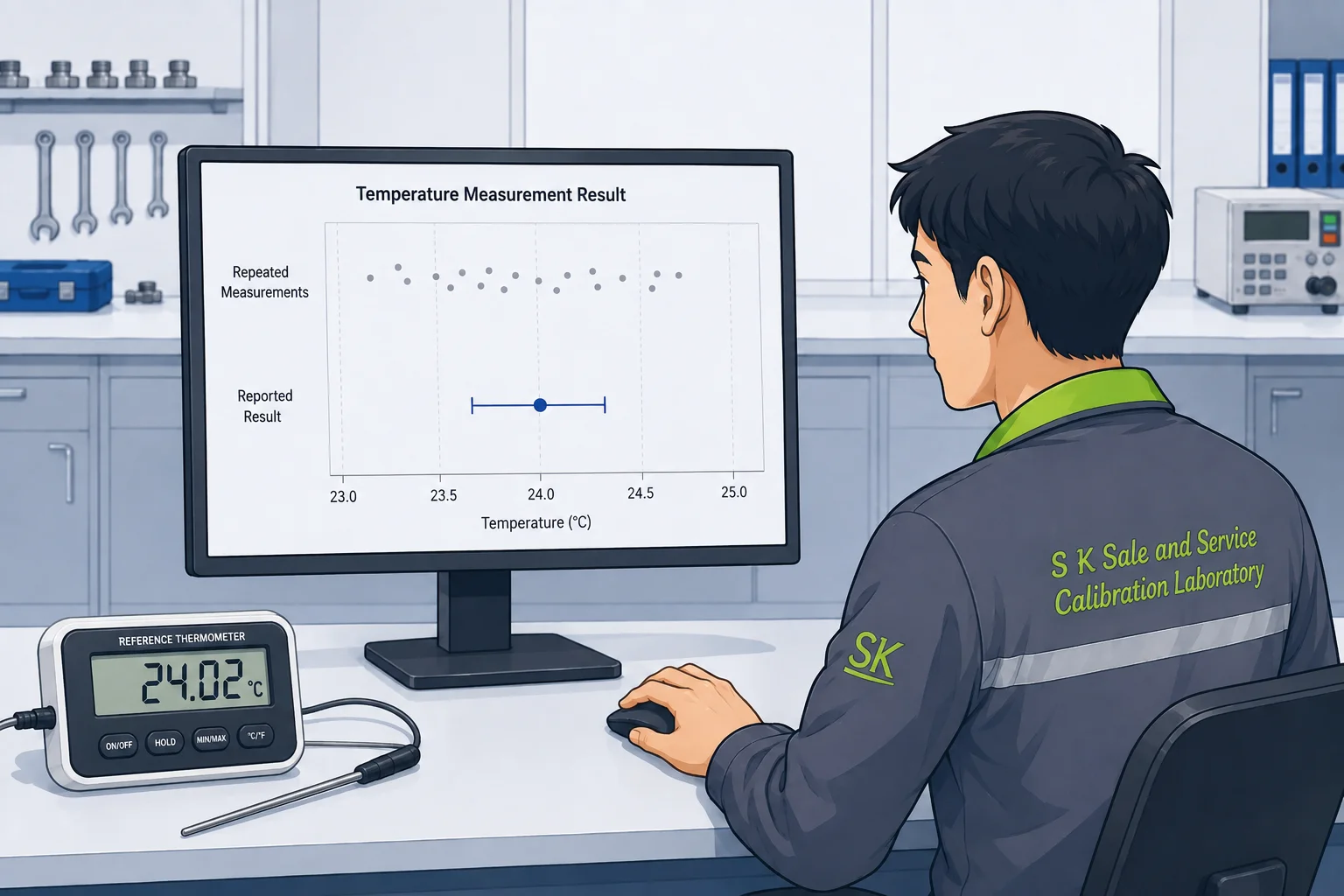 An engineer evaluating measurement results and uncertainty