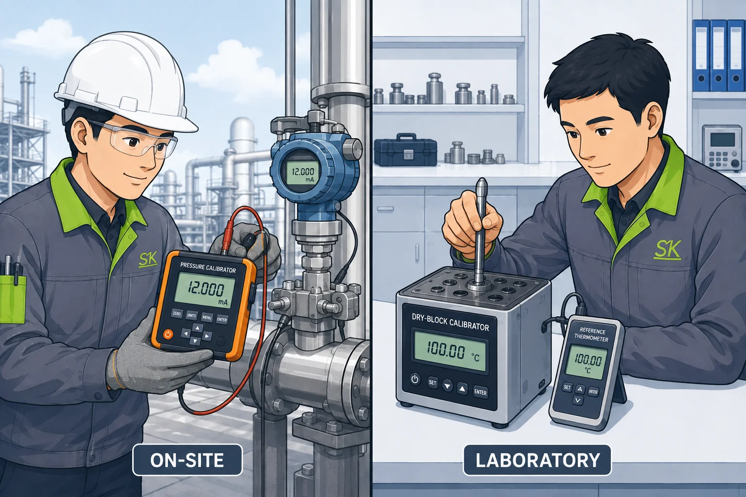 An SK specialist calibrating an instrument on site